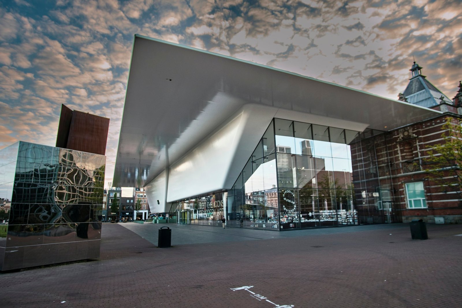 Stedelijk Museum modern architectural wing at sunset, Amsterdam