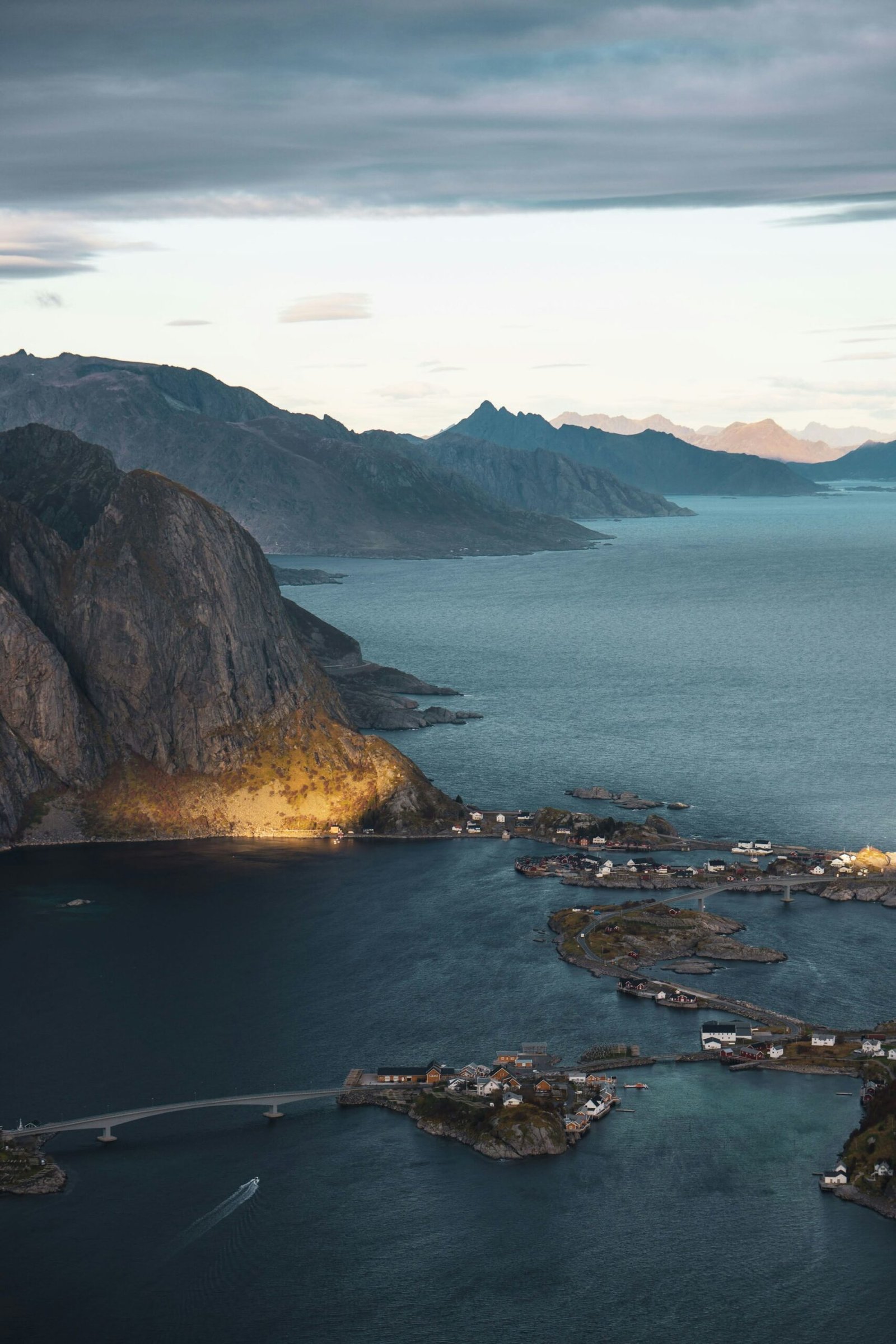 View from Reinebringen summit over Reine and the fjord