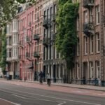 Amsterdam canal houses at dusk