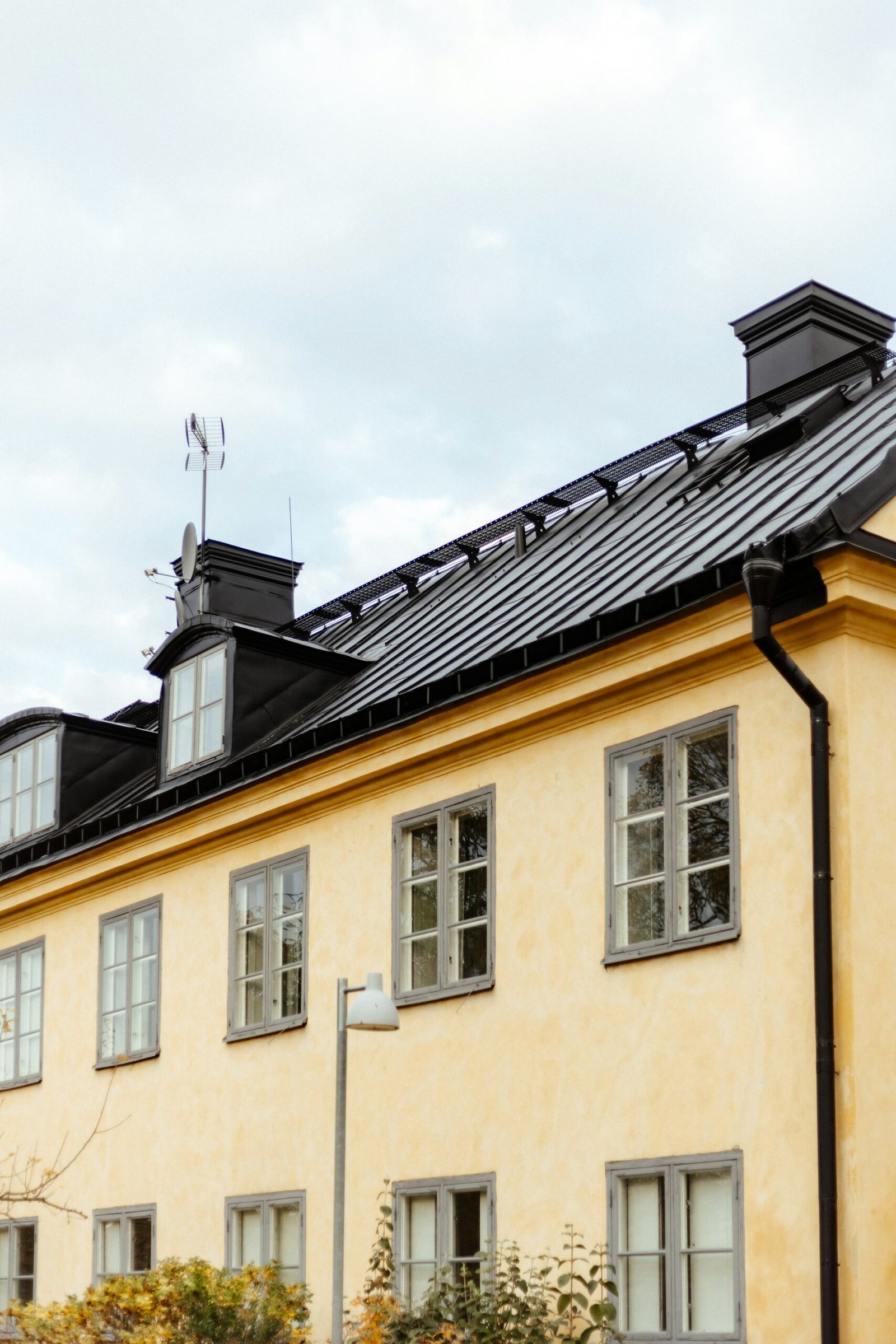 Yellow building on Skeppsholmen island, Stockholm, near the water