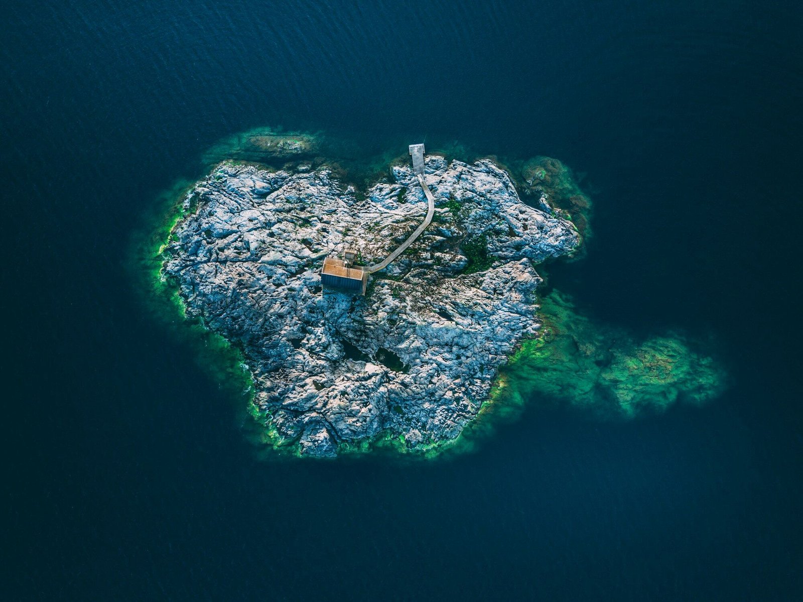Aerial view of the Stockholm archipelago near Uto, muted afternoon light over scattered islands
